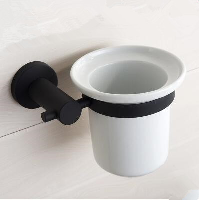 Black Featured Rubber Paint Bathroom Accessory Toilet Brush Holder BG089R - Click Image to Close