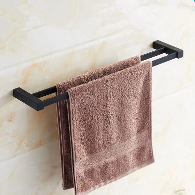 Black Rubber Paint Square Bathroom Accessory Double Towel Bar BG099B - Click Image to Close