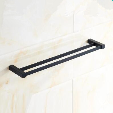 Black Rubber Paint Square Bathroom Accessory Double Towel Bar BG099B - Click Image to Close