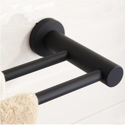 Black Featured Rubber Paint Bathroom Accessory Soap Holder Double Bar Towel Bar BG099R