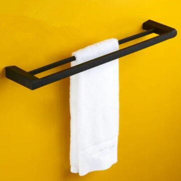 Black Featured Rubber Paint Matte Black Bathroom Accessory Double Bar Towel Bar BG129G