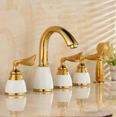 Antique Classic Golden Printed Luxury Widespread Tub Tap with Hand Shower BT0339