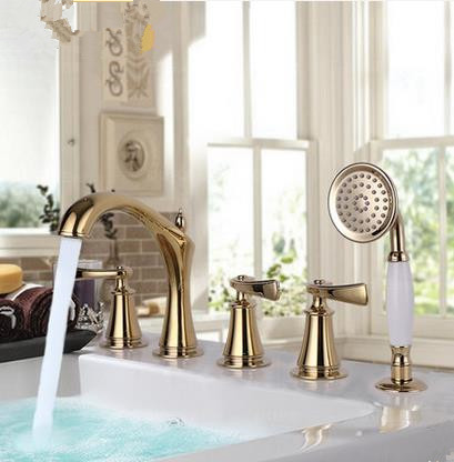 Antique Classic Golden Printed Luxury Widespread Tub Tap with Hand Shower BT2280