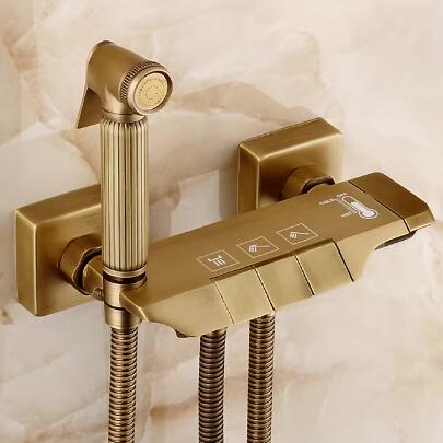 Vintage Shower Head Set With Antique Style Bathroom And Antique Brass Body Bathtub Tap BW0703 - Click Image to Close