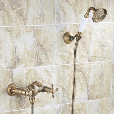 Antique Brass Finish Two Handles Tub Tap with Hand Shower - FB005 - Click Image to Close