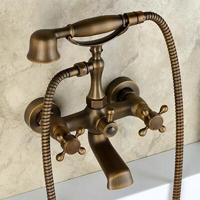 Antique Brass Two Handles Tub Tap with Hand Shower - TFB007