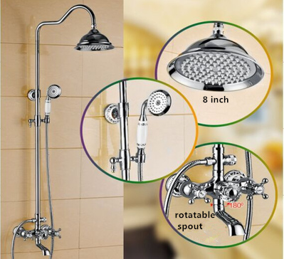 Chrome Finished Brass 8 Inch Rainfall Shower Head Shower Tap FC0560 - Click Image to Close