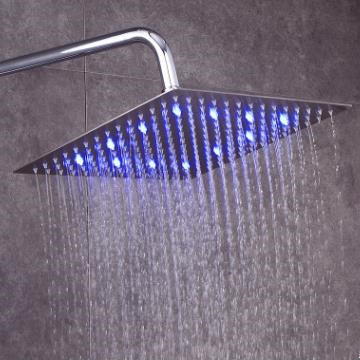 Contemporary Square Chrome Stainless Steel Faint LED Light Shower Head HB12F - Click Image to Close