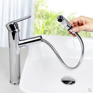Contemporary Single Handle Brass Mixed Pull-out Bathroom Sink Tap HP3101