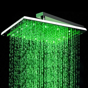 Contemporary Stainless Steel Shower Head with Color Changing LED Light HS12F