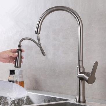 New Brushed Nickel Style Mixer Pull Out Kitchen Tap HT9221 - Click Image to Close