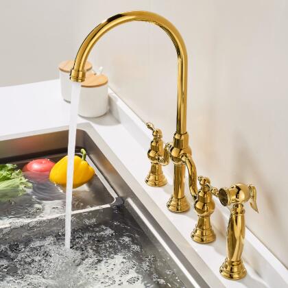 Pull Out Gold Kitchen Tap Deck Mounted Four Holes Luxury And Top Hight Quality Sink Tap KP0369