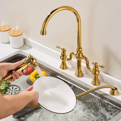 Pull Out Gold Kitchen Tap Deck Mounted Four Holes Luxury And Top Hight Quality Sink Tap KP0369