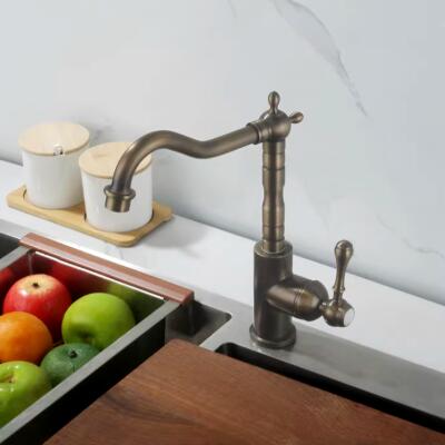 High Quality Antique Style Tap With Solid Brass Hot And Cold Rotating Kitchen Sink Taps KT329 - Click Image to Close