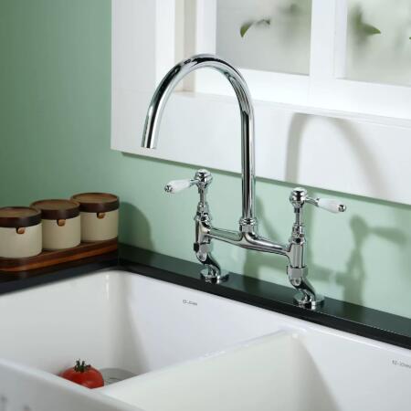 Traditional Brass Taps British Style Double Hole Double Handle Rotating Ceramic Handle Hot And Cold Kitchen Taps KT0416
