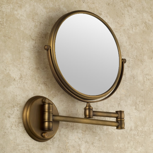 Antique Brass Finish Wall Mounted Bathroom Magnifying Glass Cosmetic Mirror MB006 - Click Image to Close