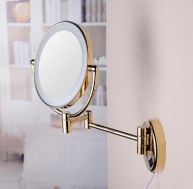New Designed Wall Mounted With LED Light Folding Golden Printed Bathroom Mirror MB192