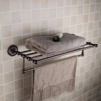 Oil Rubbed Bronze Brass 24 Inch Bathroom Shelf With Towel Bar ORB1004