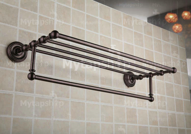 Oil Rubbed Bronze Brass 24 Inch Bathroom Shelf With Towel Bar ORB1004 - Click Image to Close