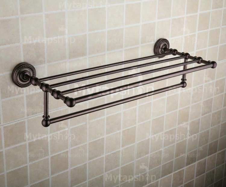 Oil Rubbed Bronze Brass 24 Inch Bathroom Shelf With Towel Bar ORB1004