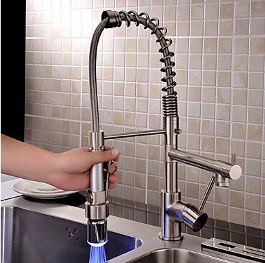 Contemporary Single Handle LED Pull-out Kitchen Tap TQ0783F - Click Image to Close