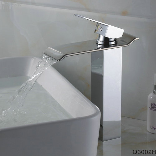 Contemporary Brass Bathroom Sink Tap - Chrome Finish (Tall) TQ3002H - Click Image to Close