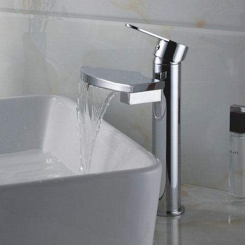 Solid Brass Single Handle Chrome Finish Waterfall Bathroom Sink Faucet(Tall) TQ3006H
