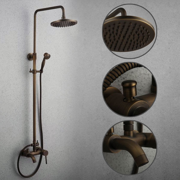 Antique Bronze Tub Shower Tap with 8 inch Shower Head + Hand Shower - TSA004 - Click Image to Close