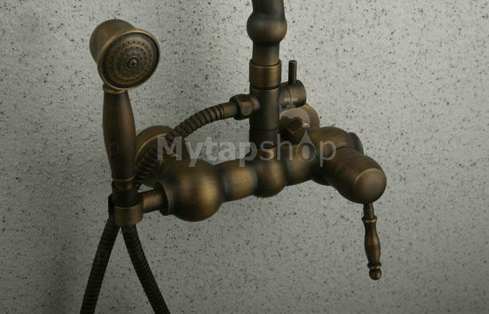 Antique Brass Single Handle Three Holes Wall Mount Rainfall + Handheld Shower Tap TSA006