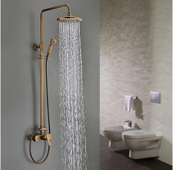 Traditional Antique Brass 8 inch Shower Head + Hand Shower Tub Shower Tap - SA008 - Click Image to Close