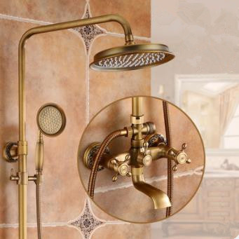 Antique Brass Square Shower Head Brass Hand Shower Rainfall Bathroom Shower Tap SA009 - Click Image to Close