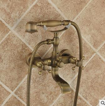 Traditional Antique Brass Finish Tub Tap with Hand Shower - TSA011