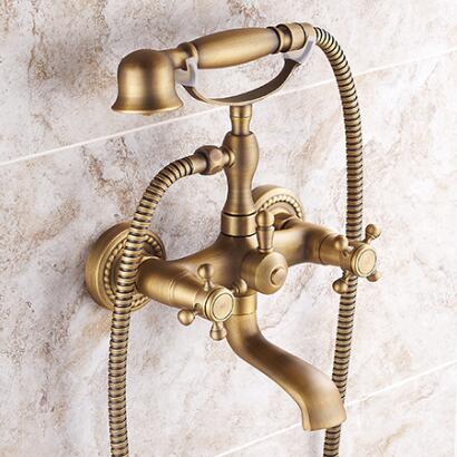 Traditional Antique Brass Finish Tub Tap with Hand Shower - TSA011 - Click Image to Close