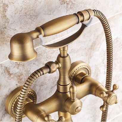 Traditional Antique Brass Finish Tub Tap with Hand Shower - TSA011