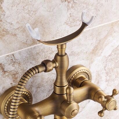 Traditional Antique Brass Finish Tub Tap with Hand Shower - TSA011 - Click Image to Close