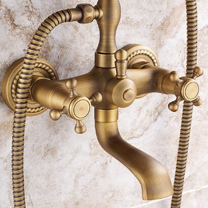 Traditional Antique Brass Finish Tub Tap with Hand Shower - TSA011