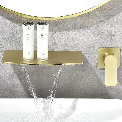 Antique Nickel Brushed Golden Wall Mounted Bathroom Basin Tap Laundry Pool Tap T0228G - Click Image to Close