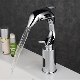 Contemporary Dolphin Cold Sensor Chrome Finish Bathroom Sink Tap - T0133