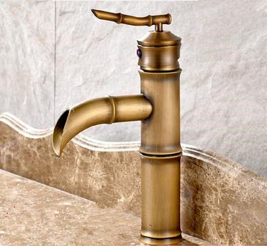 New Antique Brass Bamboo Bathroom Sink Tap T0135F - Click Image to Close