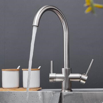 Nickel Brushed Brass Mixer Three Way Drinking Water Kitchen Sink Tap T0150N - Click Image to Close