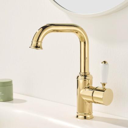 Golden Copper Ceramic Handle Single Hole Hot And Cold Bains Tap T0155G  Golden Copper Ceramic Handle Single Hole Hot And Cold Bains Tap T0155G
