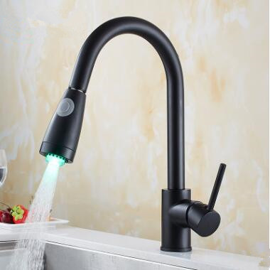 Antique Black Brass Mixer LED Pull Out Kitchen Tap T0164B