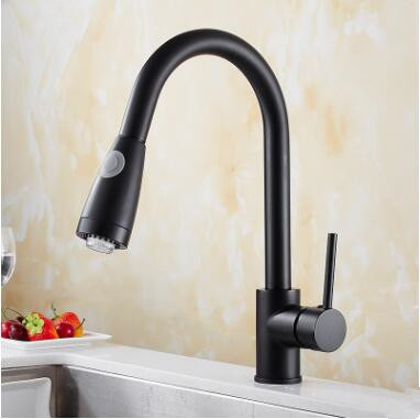 Antique Black Brass Mixer LED Pull Out Kitchen Tap T0164B - Click Image to Close