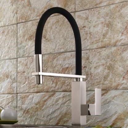 Brass New Designed Nickel Brushed & Black Rotatable SPRING Mixer Kitchen Tap T0165NR - Click Image to Close