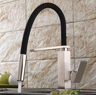 Brass New Designed Nickel Brushed & Black Rotatable SPRING Mixer Kitchen Tap T0165NR - Click Image to Close