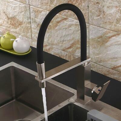 Brass New Designed Nickel Brushed & Black Rotatable SPRING Mixer Kitchen Tap T0165NR