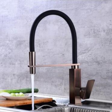 Brass New Designed ORB & Black Rotatable SPRING Mixer Kitchen Tap T0165OR - Click Image to Close