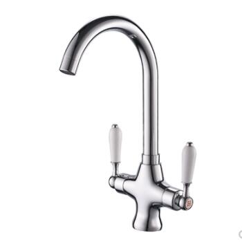 Kitchen Basin Tap Chrome Finished Brass Two Handles Mixer Rotatable Kitchen Sink Tap T0168C - Click Image to Close