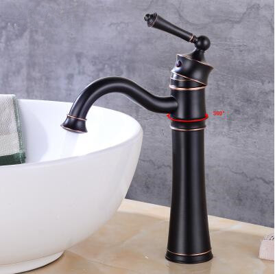 Antique Black Bronze Brass Mixer Water Bathroom Sink Tap High Version T0188BH