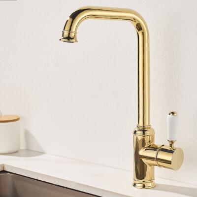 Antique Gold 360°Swivel Spout Single Handle Full Copper Kitchen Sink Tap T02001G
